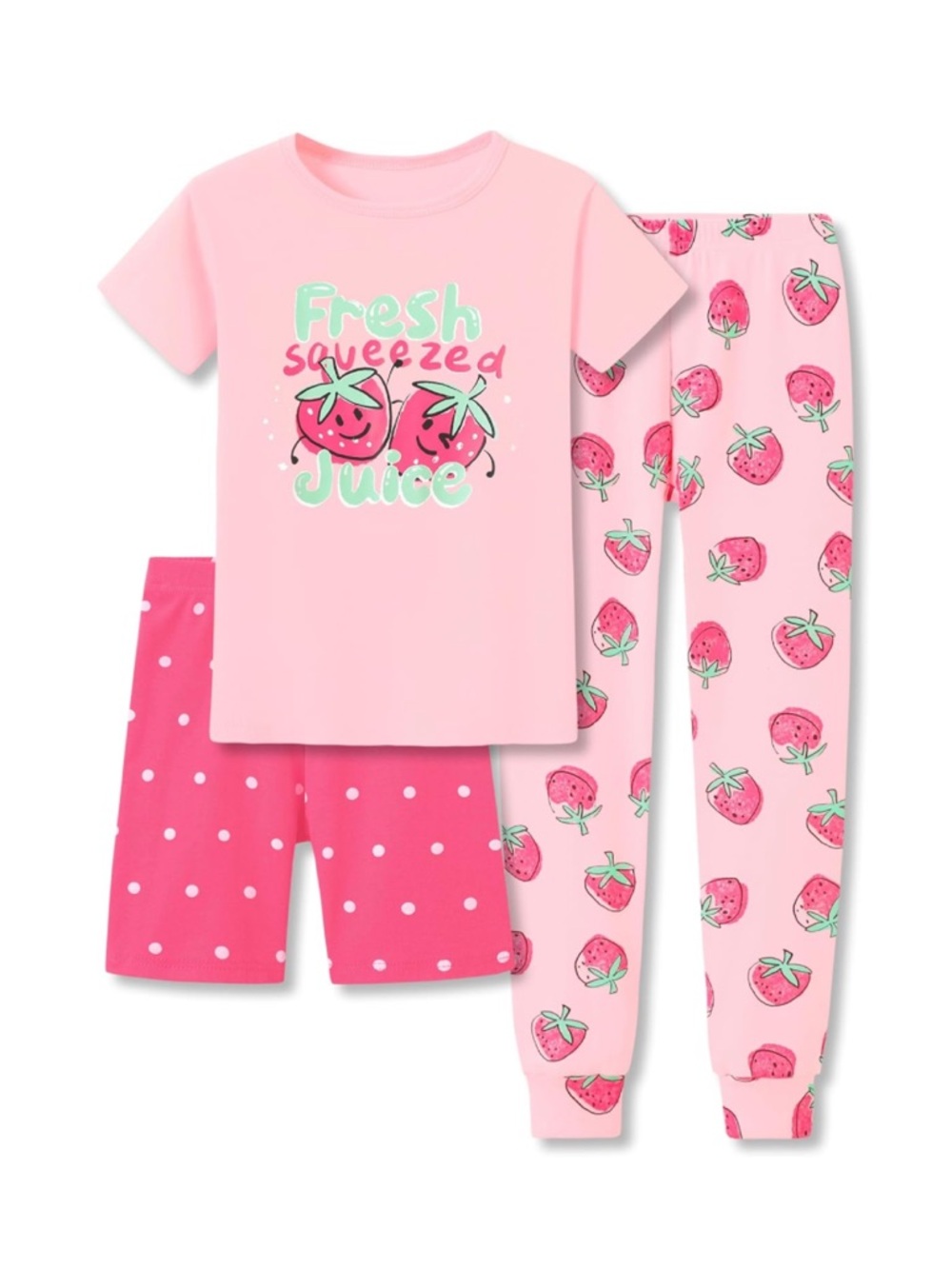 Girls Pajama Set Shorts Pants Short Sleeve Shirt Summer Strawberry Size 10